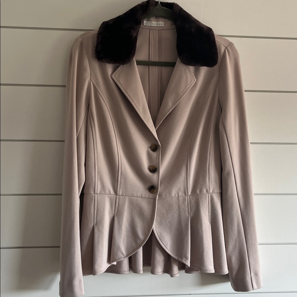 Hinge Blush Blazer with Faux Fur Collar
